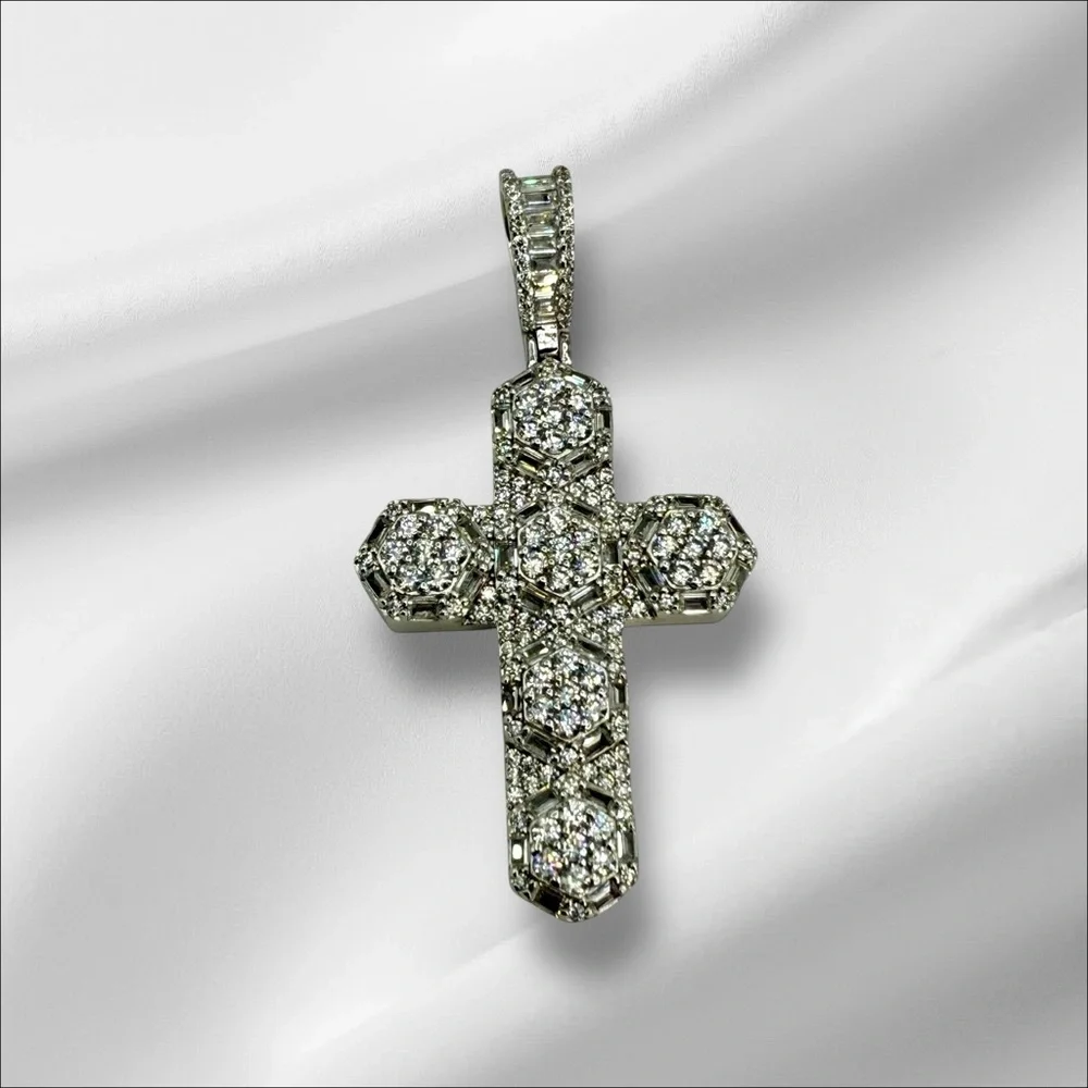 Sterling Silver CZ Cross Pendant – 3” Statement Design